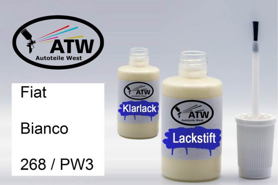 Fiat, Bianco, 268 / PW3: 20ml Lackstift + 20ml Klarlack - Set, von ATW Autoteile West.